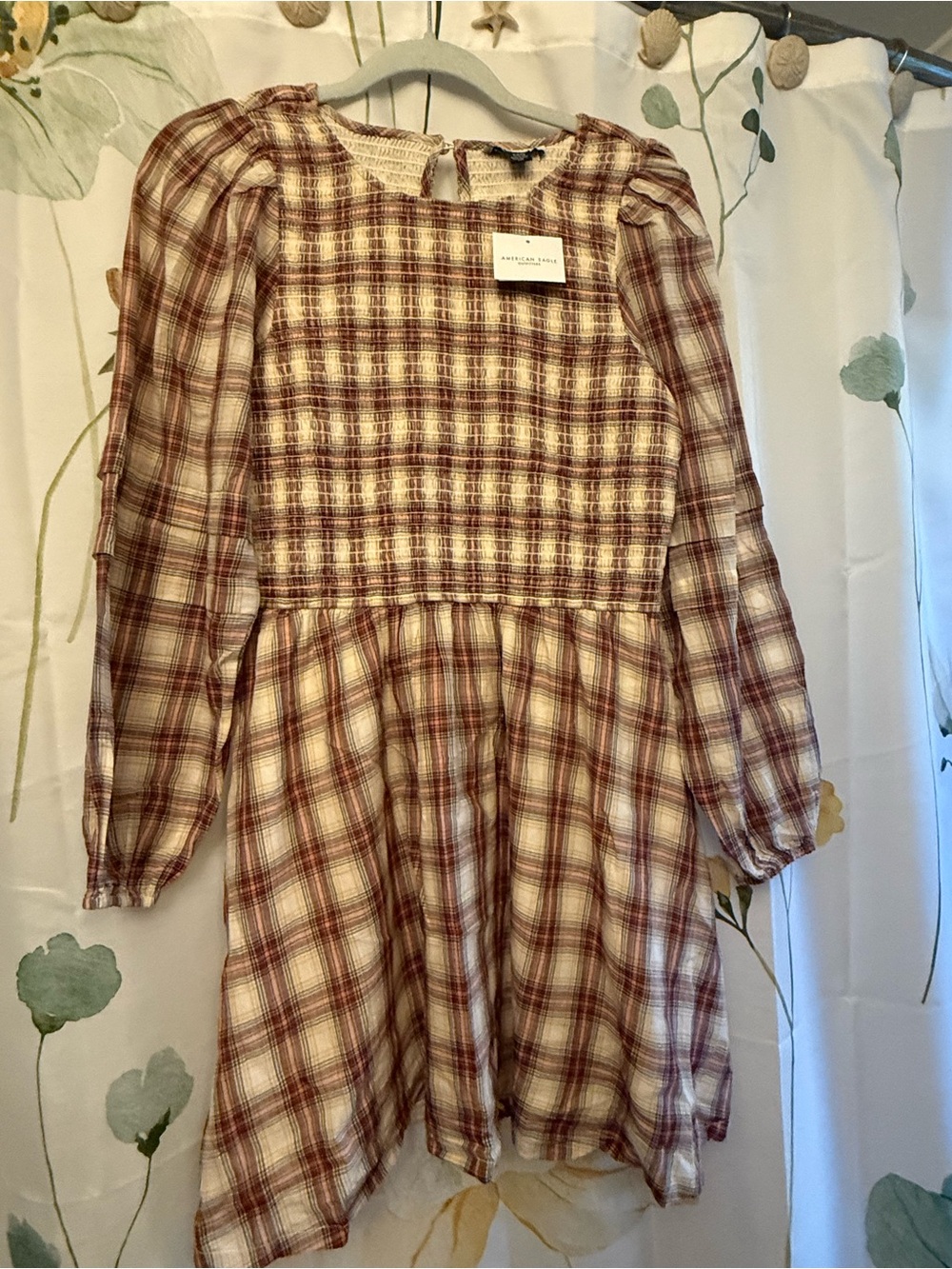 American Eagle Outfitters Plaid Shirred Bodice Dress - Red, White